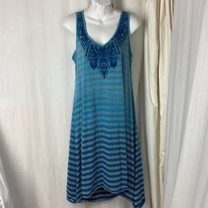 PRANA L Henna Ombré Blue Striped High Lo Sleeveless Dress